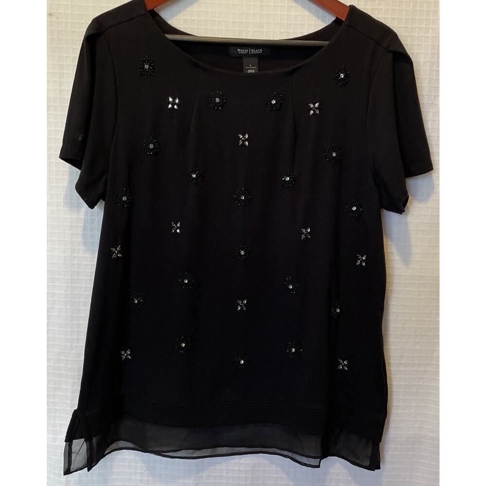 White House Black Market Women’s Large Beaded Rhinestone Pullover Black